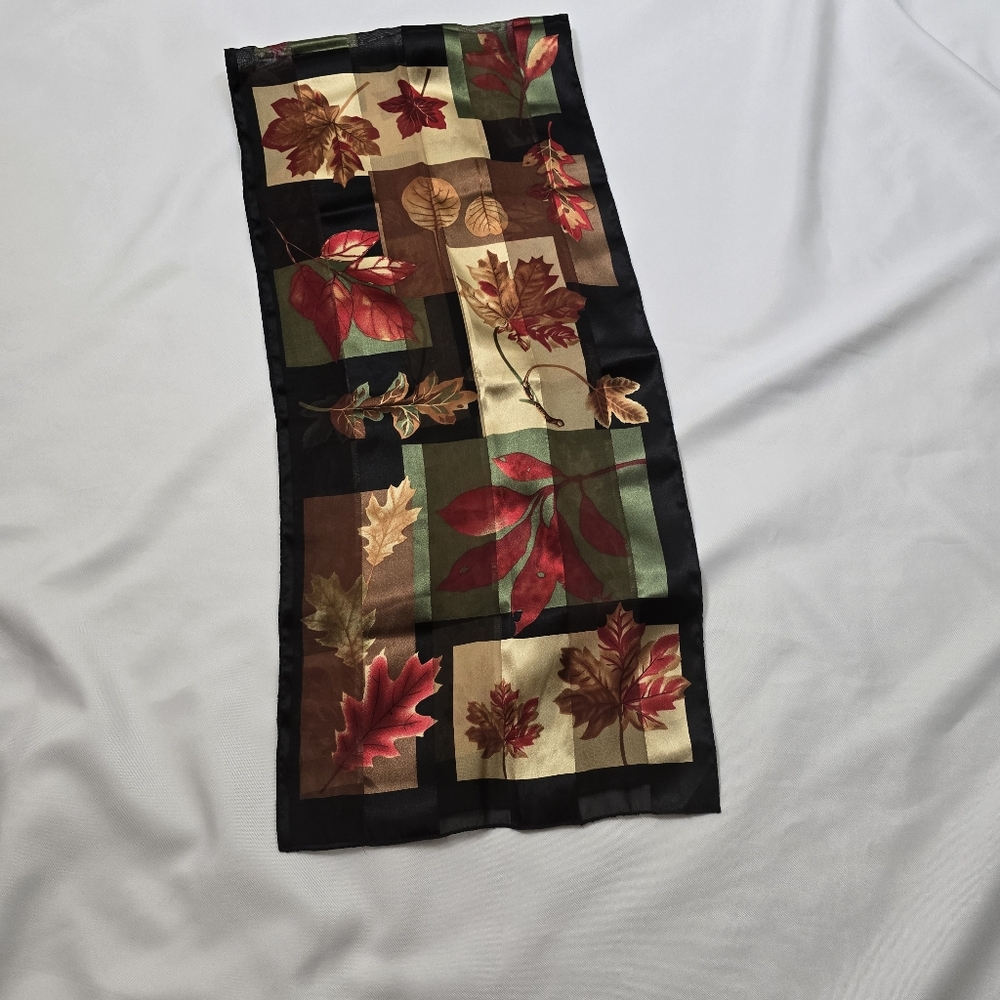 Fall Foliage Black Floral Scarf Autumn  Maple Leaves  Dark Romantic Sheer 13x29 - Picture 3 of 9